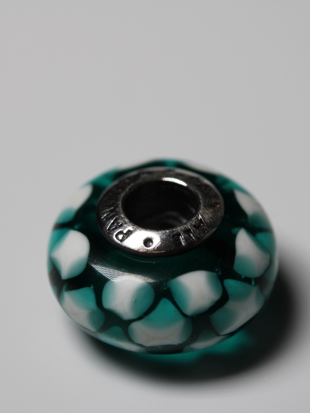 Pandora Teal Green White Floral Murano Glass Charm S925 ALE Retired Nwot